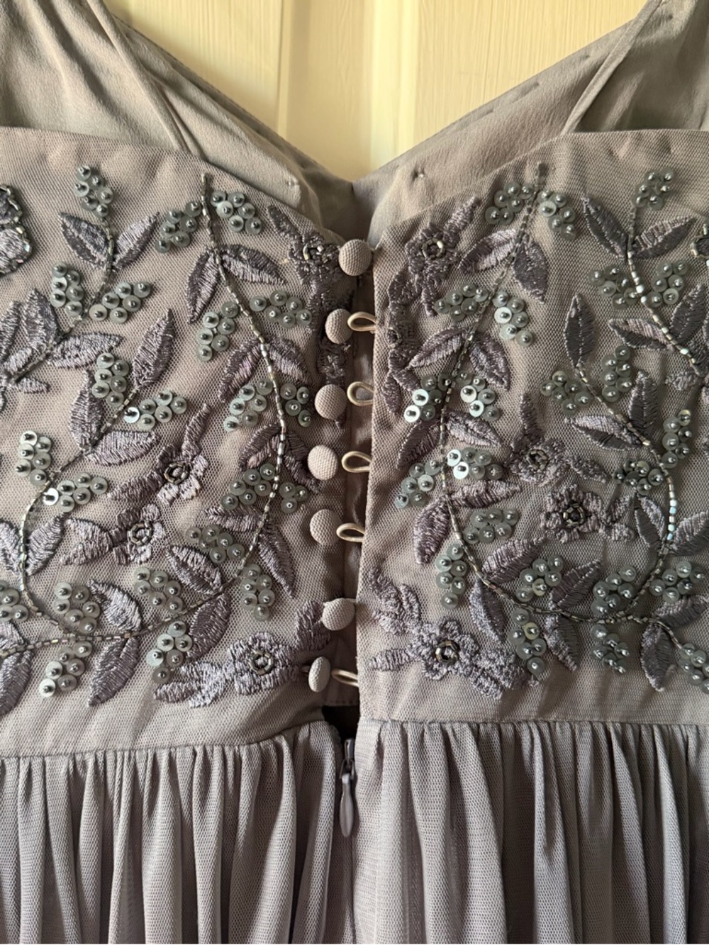 Anthropologie x BHLDN Elowen Embellished Maxi Dress Steel Sz 6 - Picture 6 of 8